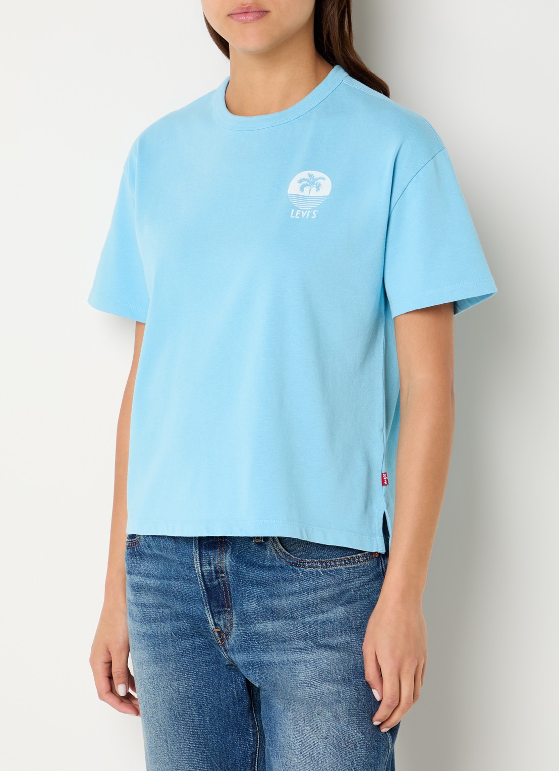 Levi's T-shirt met logo- en backprint - achterkant 2 aquablauw