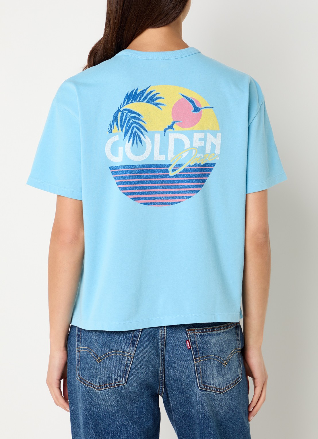 Levi's T-shirt met logo- en backprint - detail aquablauw
