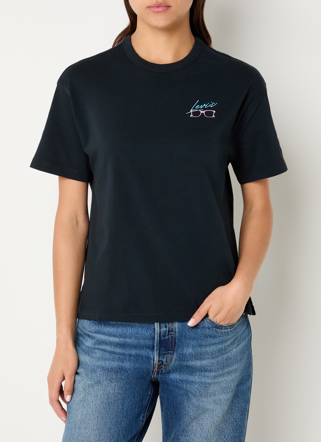 Levi's T-shirt met logo- en backprint - achterkant donkerblauw