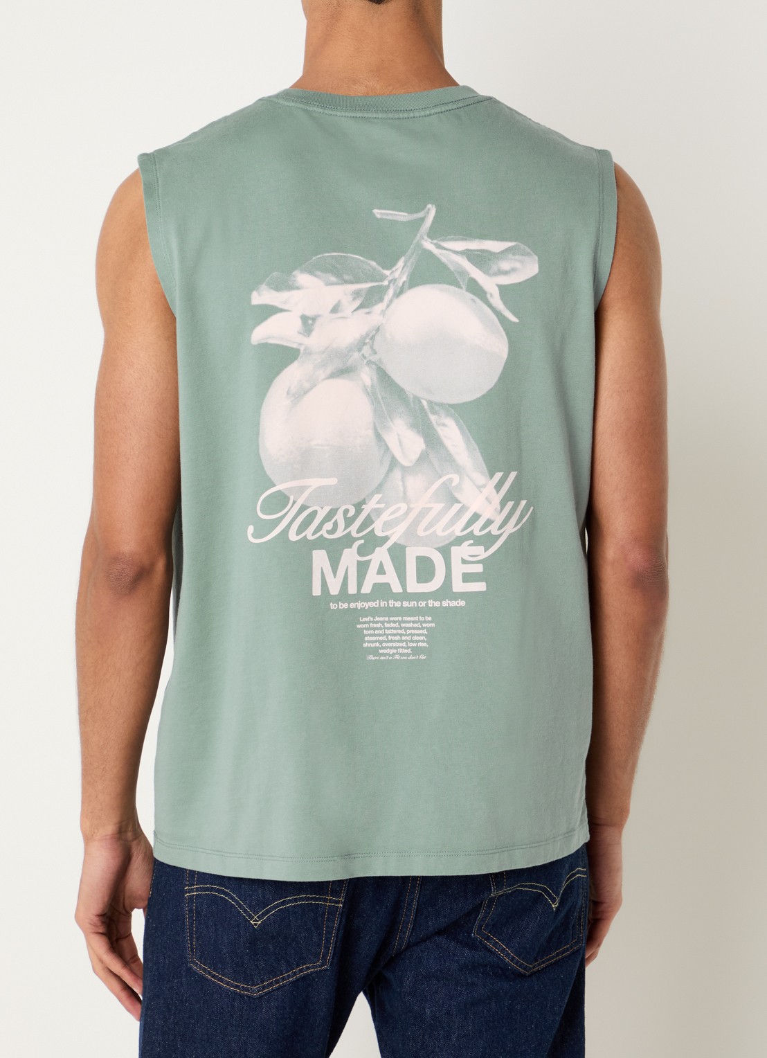 Levi's T-shirt met logo- en backprint - detail zeegroen