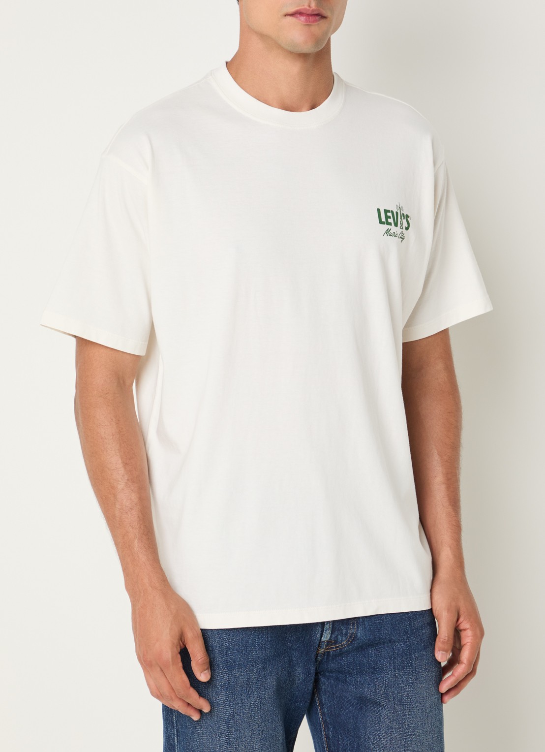 Levi's T-shirt met logo- en backprint - achterkant creme