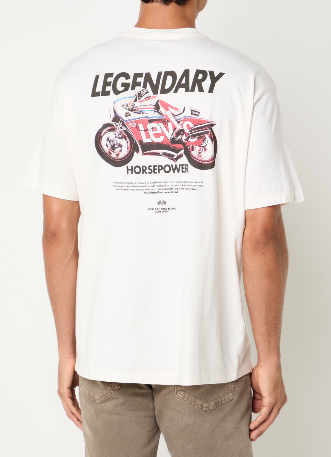 Levi's T-shirt met logo- en backprint - detail gebroken wit