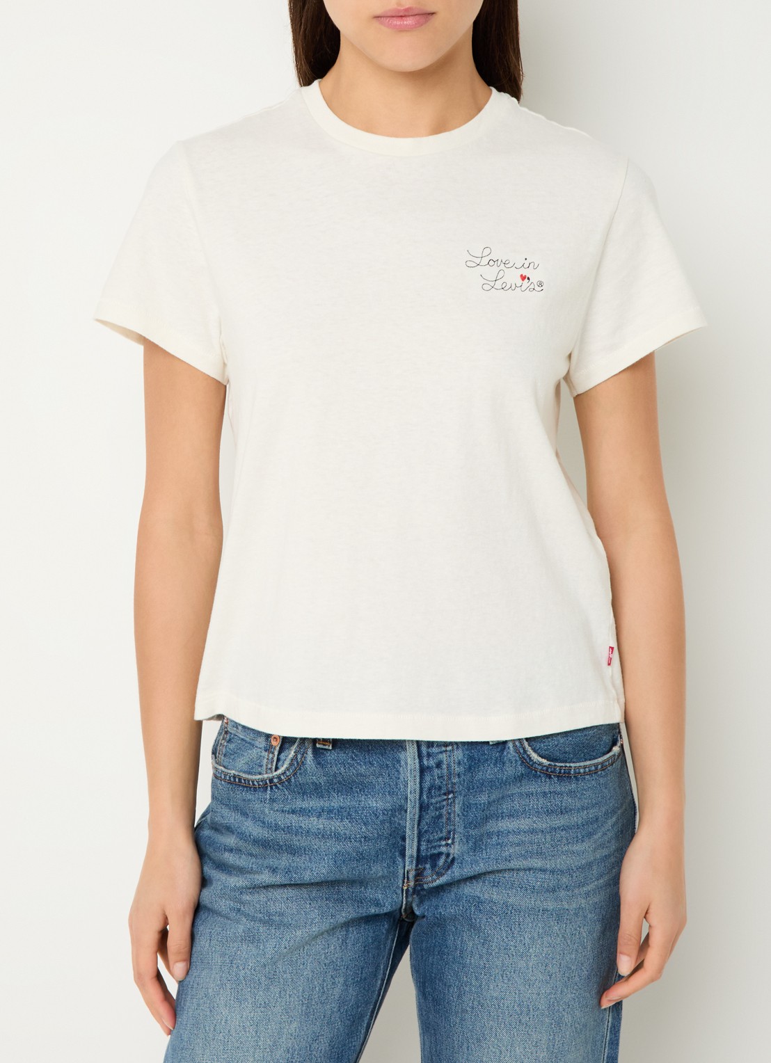 Levi's T-shirt met logoborduring  - detail beige