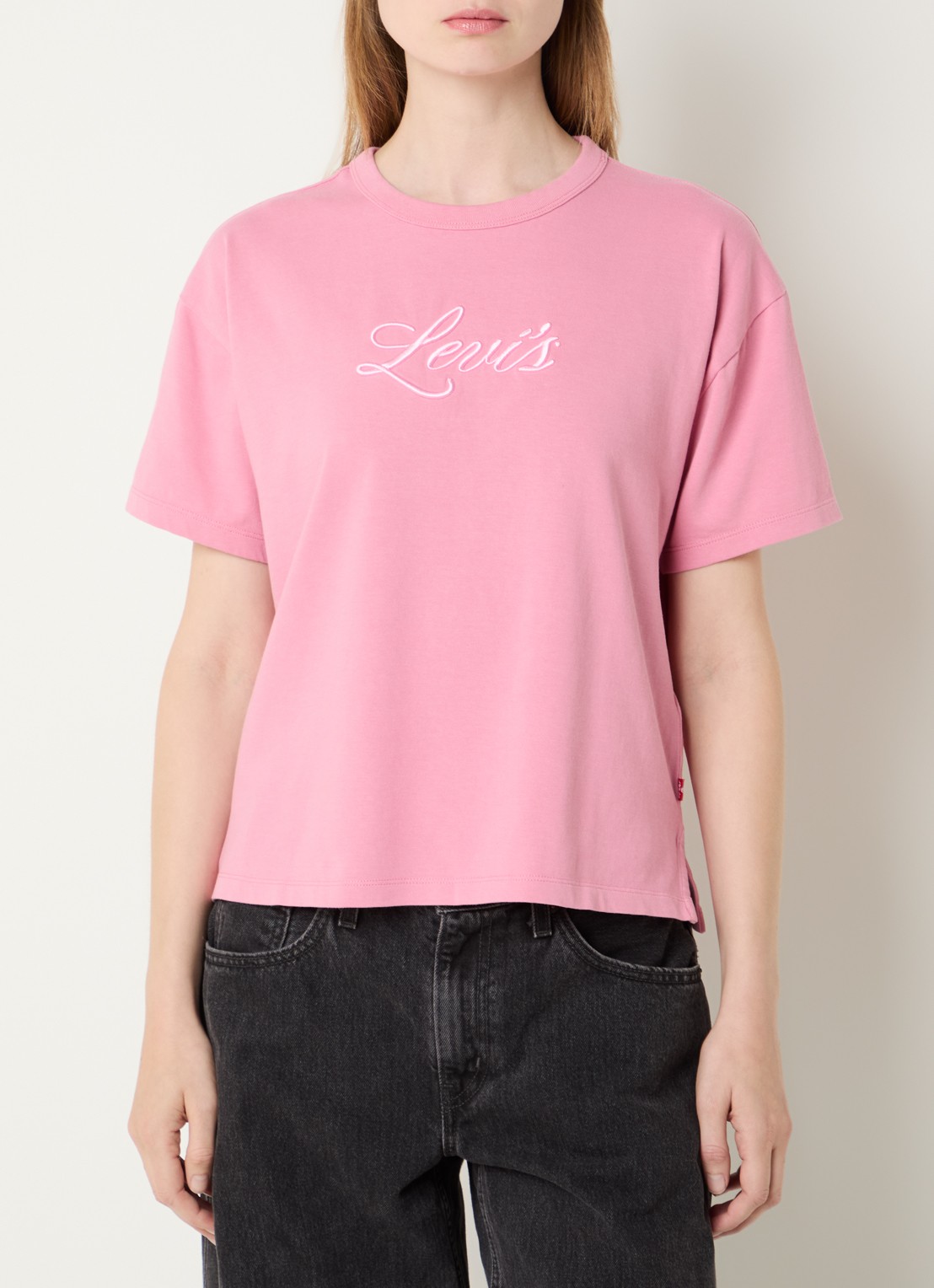 Levi's T-shirt met logoborduring - detail roze