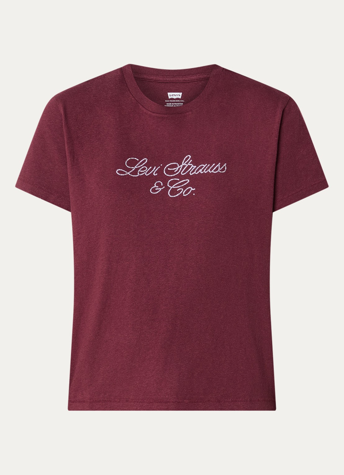 Levi's T-shirt met logoprint en strass - voorkant bordeauxrood