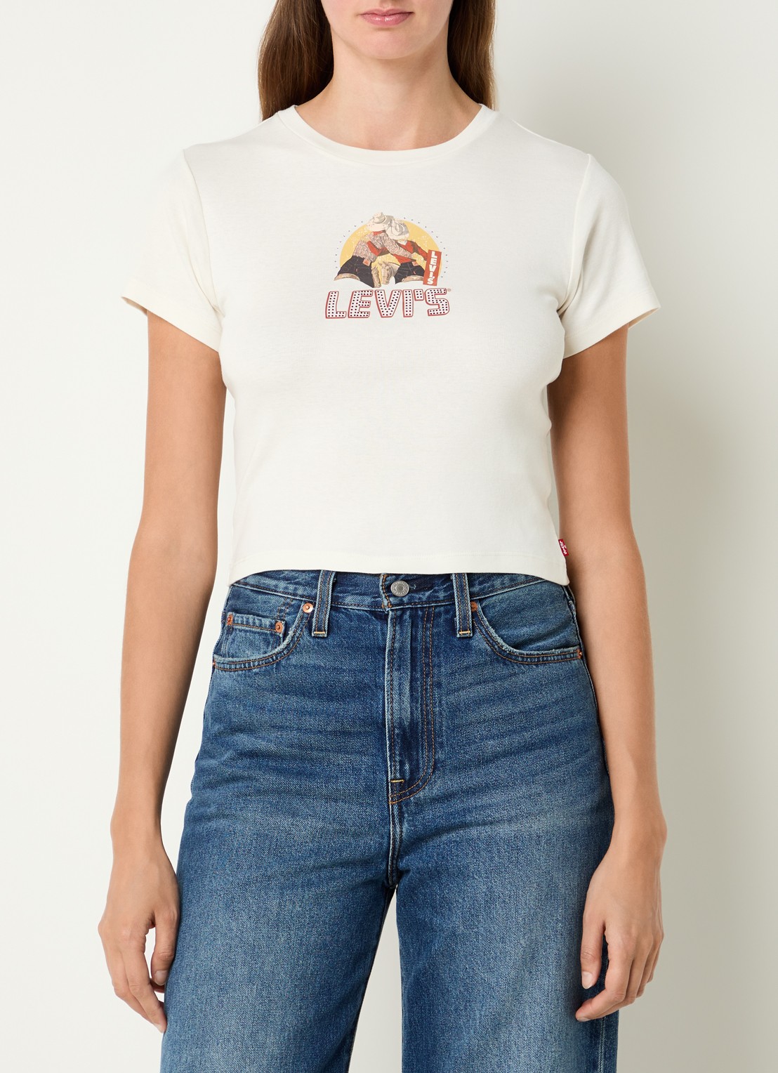 Levi's T-shirt met logoprint en strass - detail 2 gebroken wit