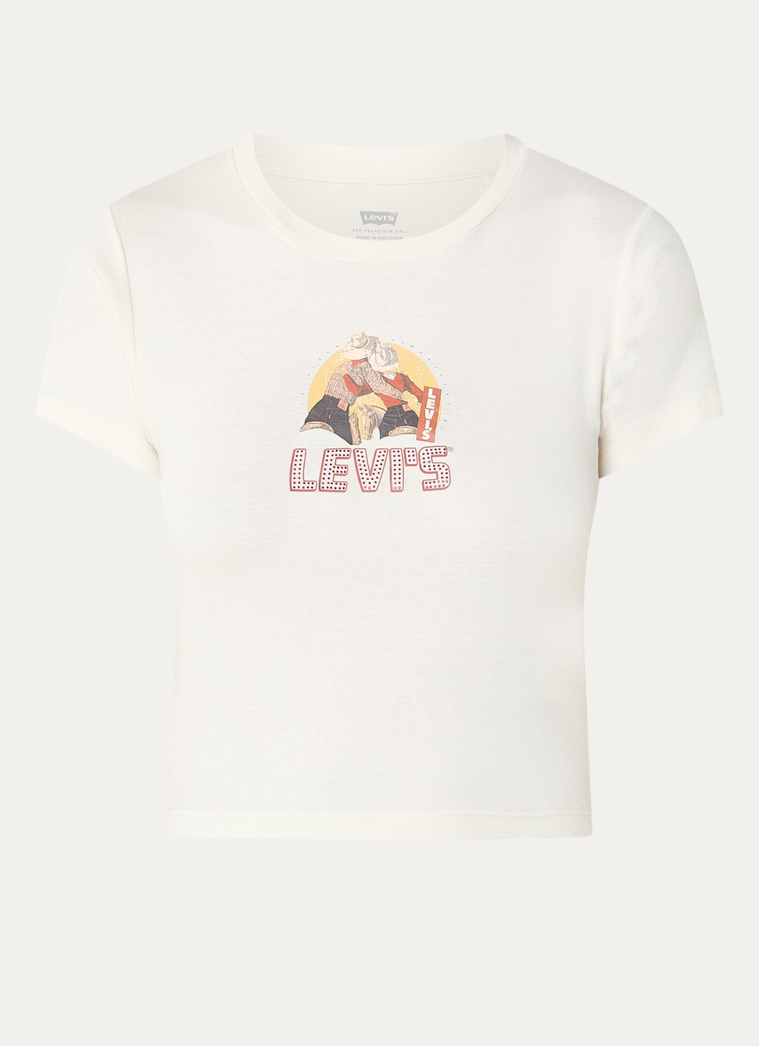 Levi's T-shirt met logoprint en strass - voorkant 3 gebroken wit