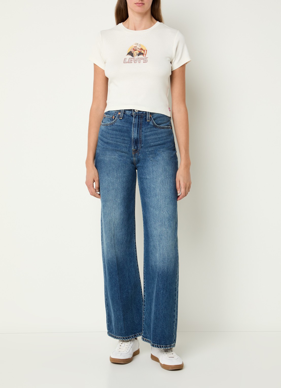 Levi's T-shirt met logoprint en strass - voorkant 4 gebroken wit