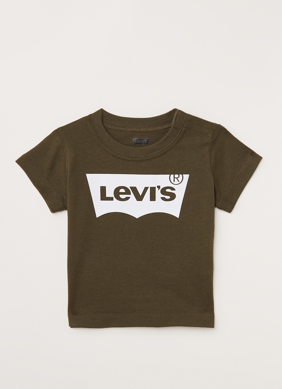 Levi's T-shirt met logoprint - voorkant olijfgroen