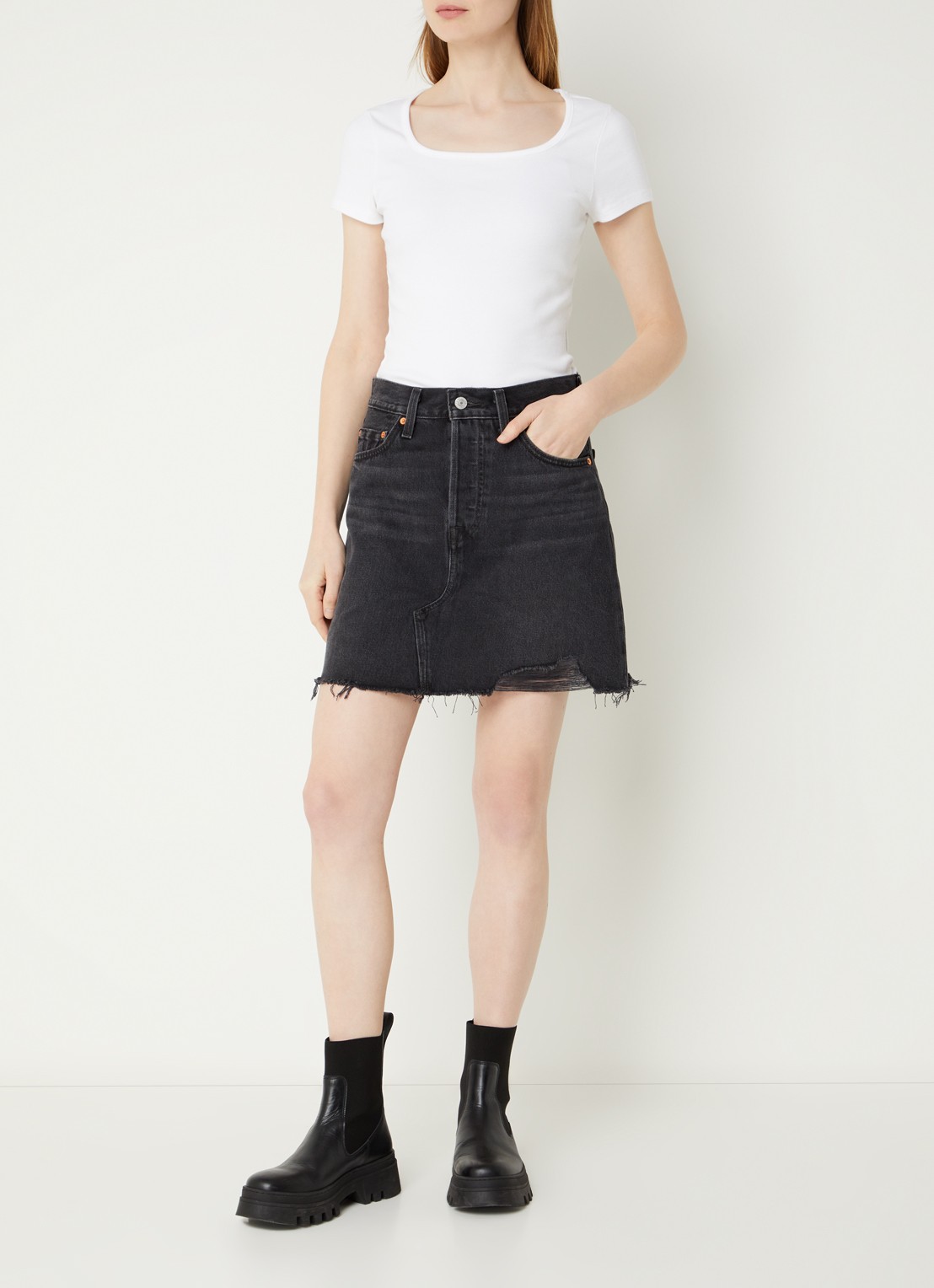 Levi's T-shirt met ribstructuur - voorkant 3 wit