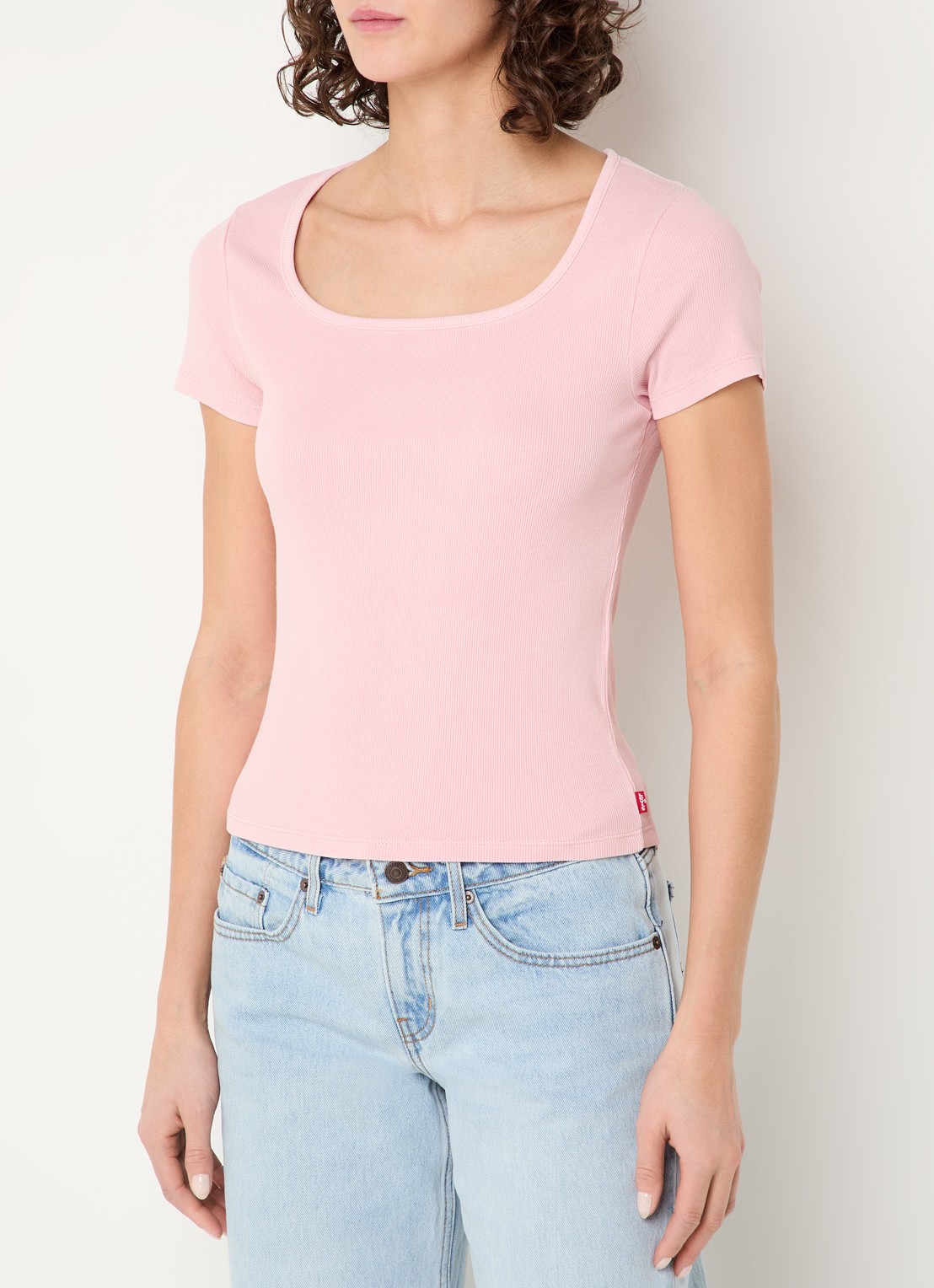 Levi's T-shirt met ribstructuur - detail 4 lichtroze