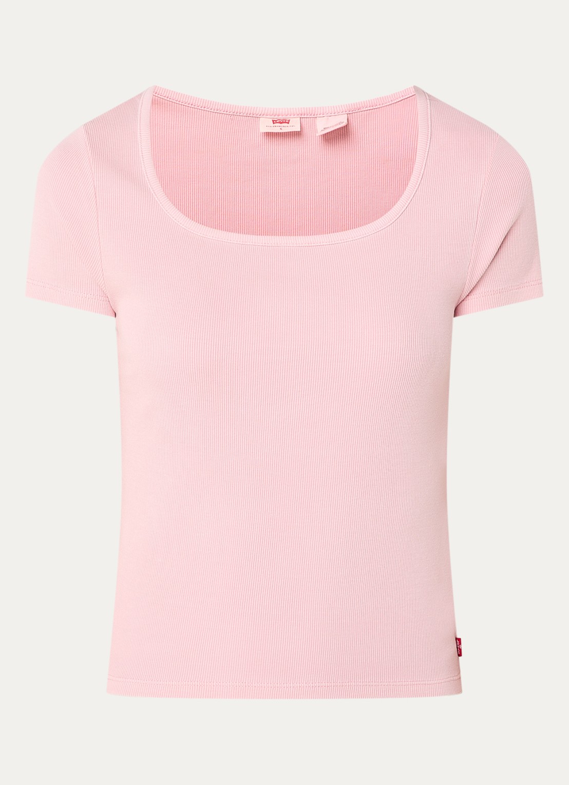 Levi's T-shirt met ribstructuur - voorkant 2 lichtroze