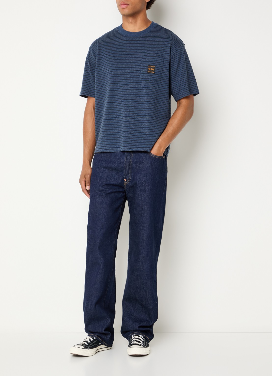 Levi's T-shirt met streepprint met borstzak - voorkant 3 blauw