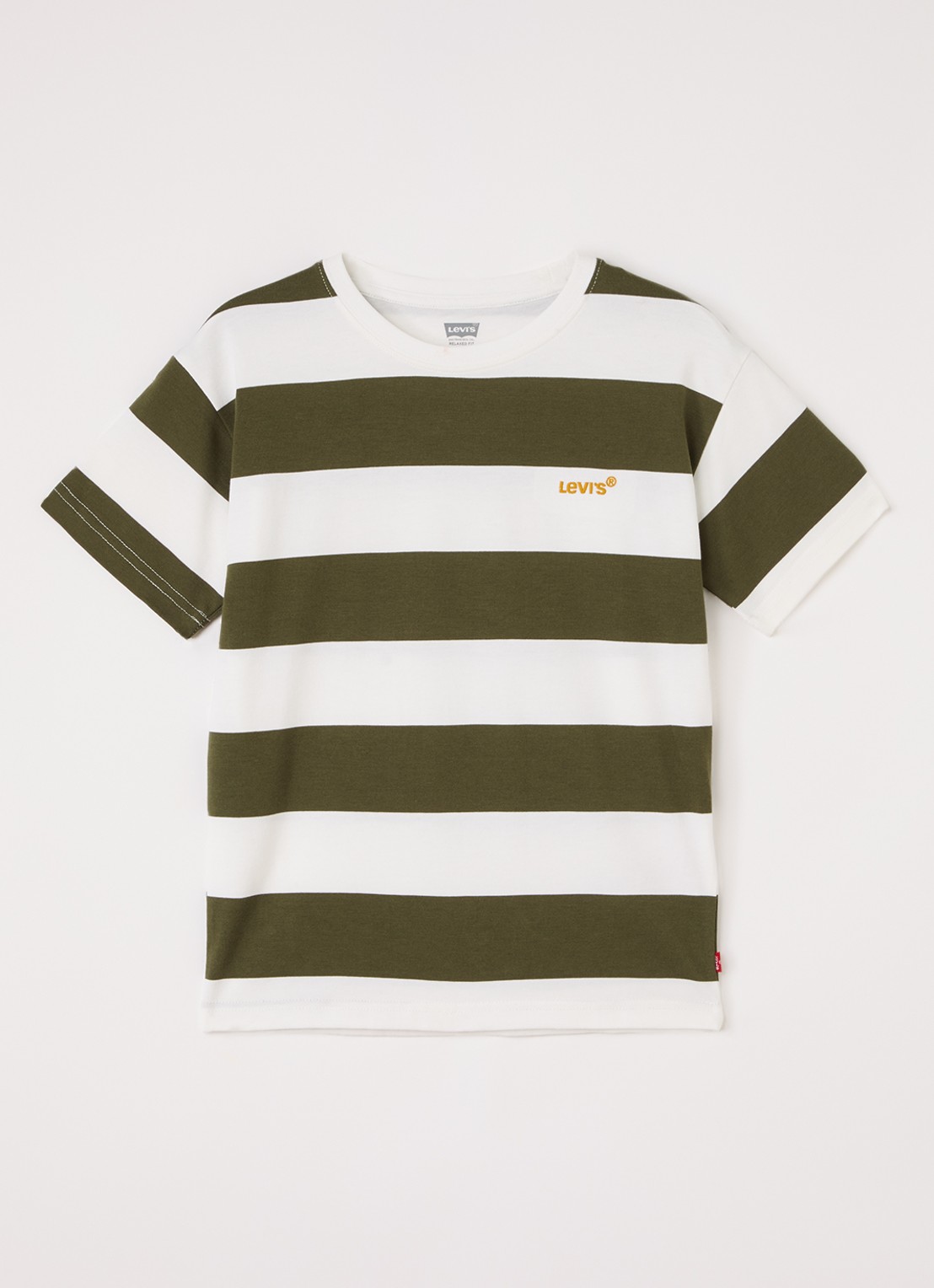 Levi's T-shirt met streepprint - voorkant olijfgroen