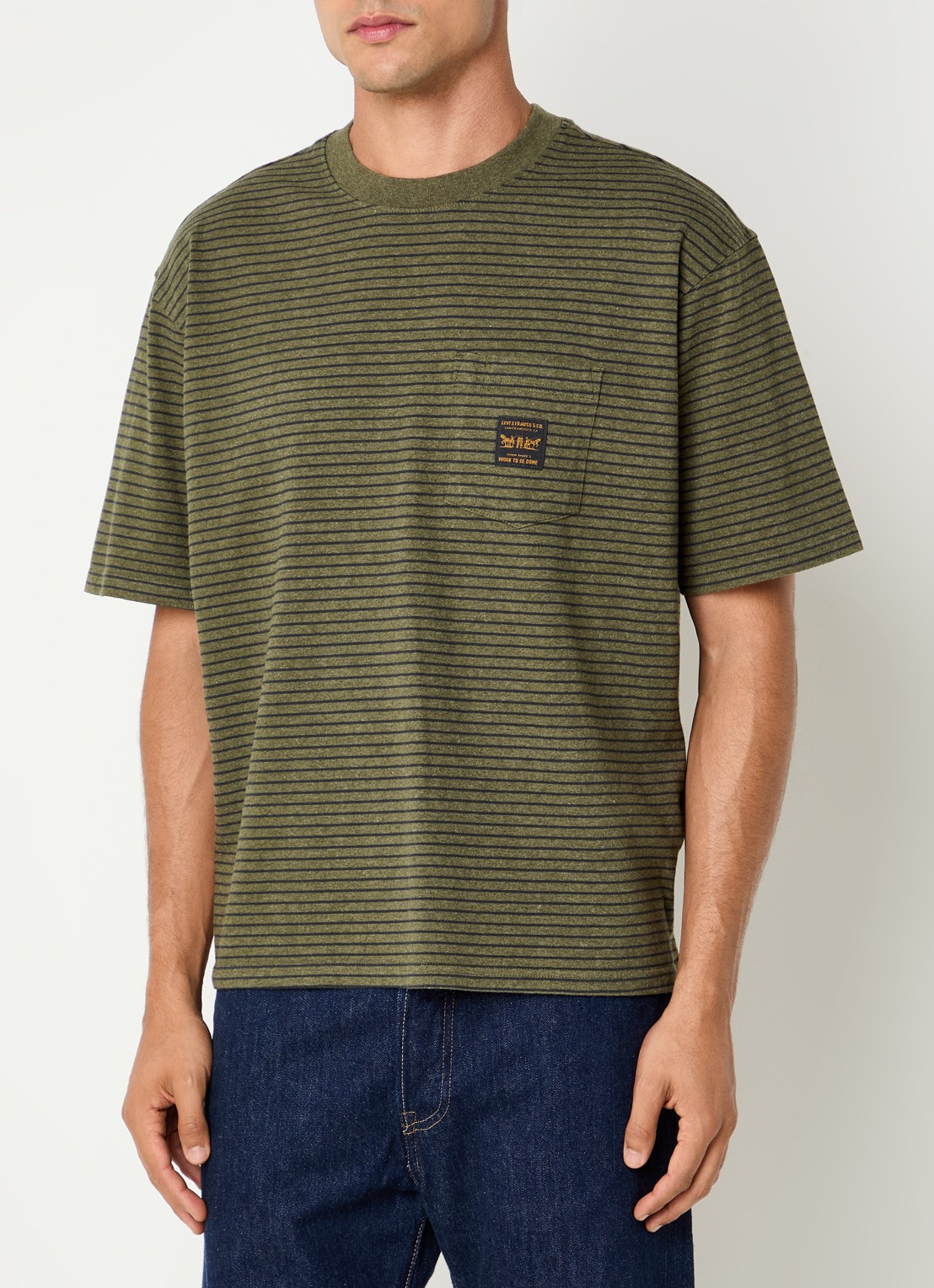 Levi's T-shirt met streepprint - detail bronsgroen
