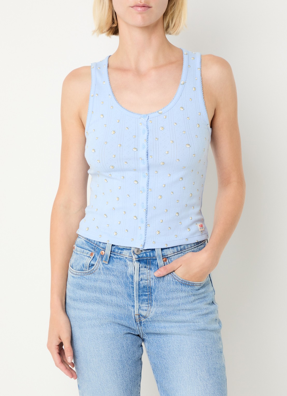 Levi's Tanktop met bloemenprint - detail lichtblauw
