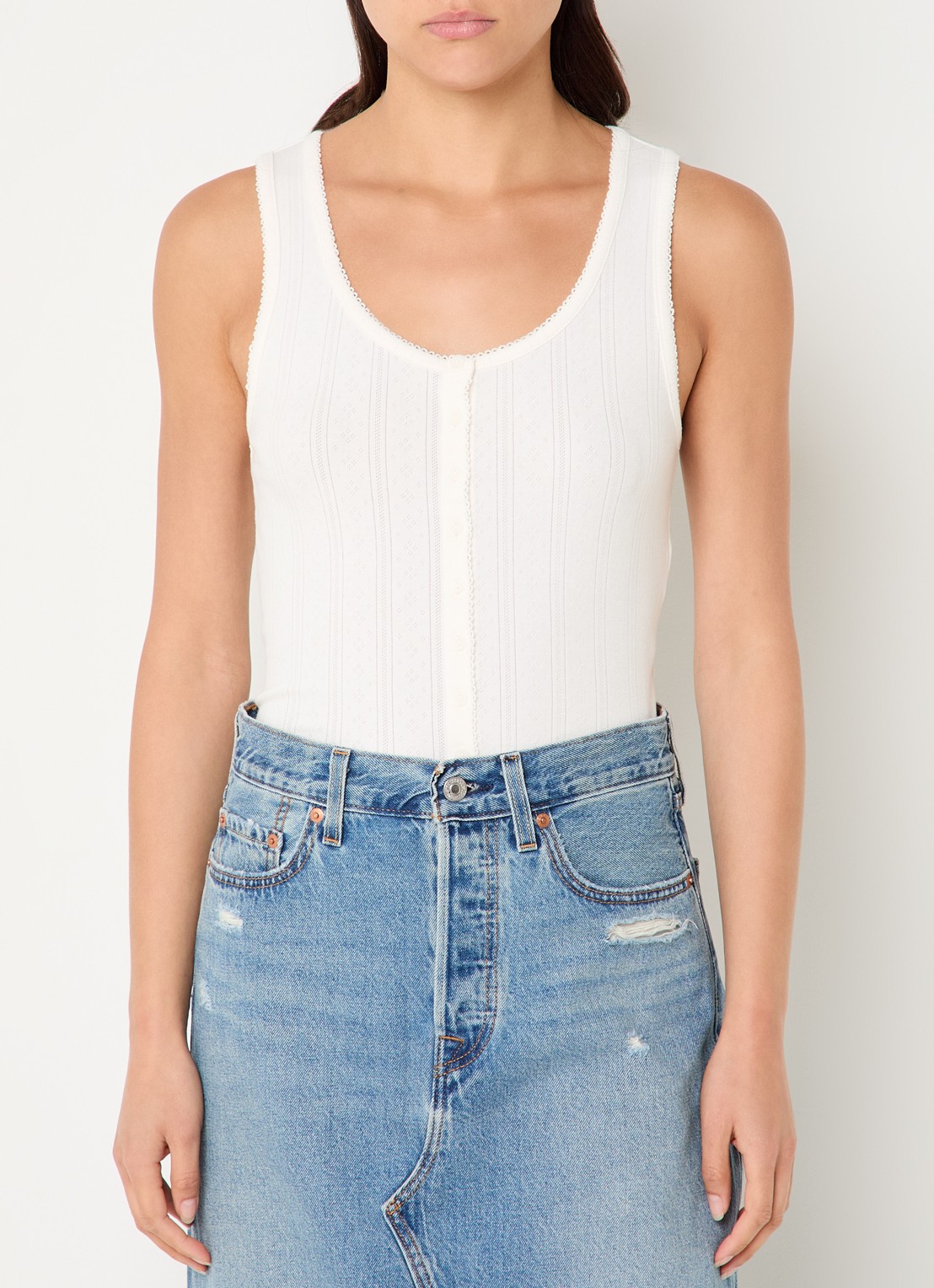 Levi's Tanktop met ingebreid patroon - detail gebroken wit