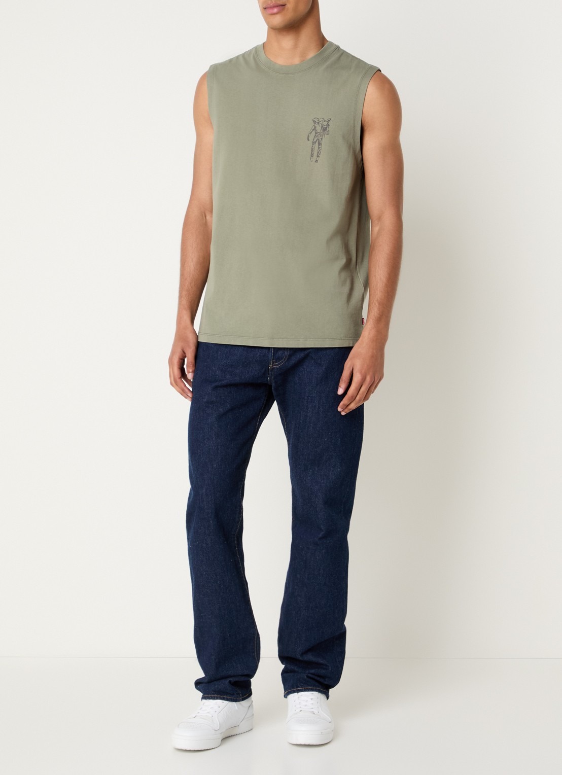 Levi's Tanktop met logo- en backprint - voorkant 2 legergroen