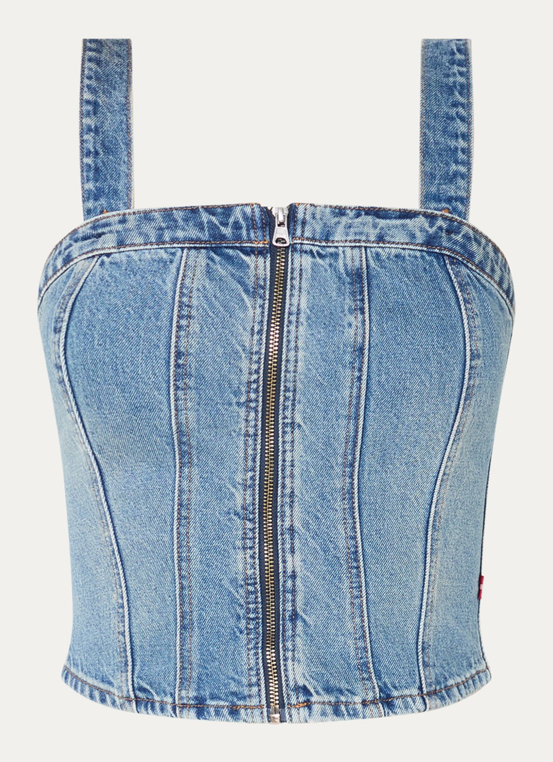 Levi's Tanktop van denim met smockwerk - voorkant 2 indigo