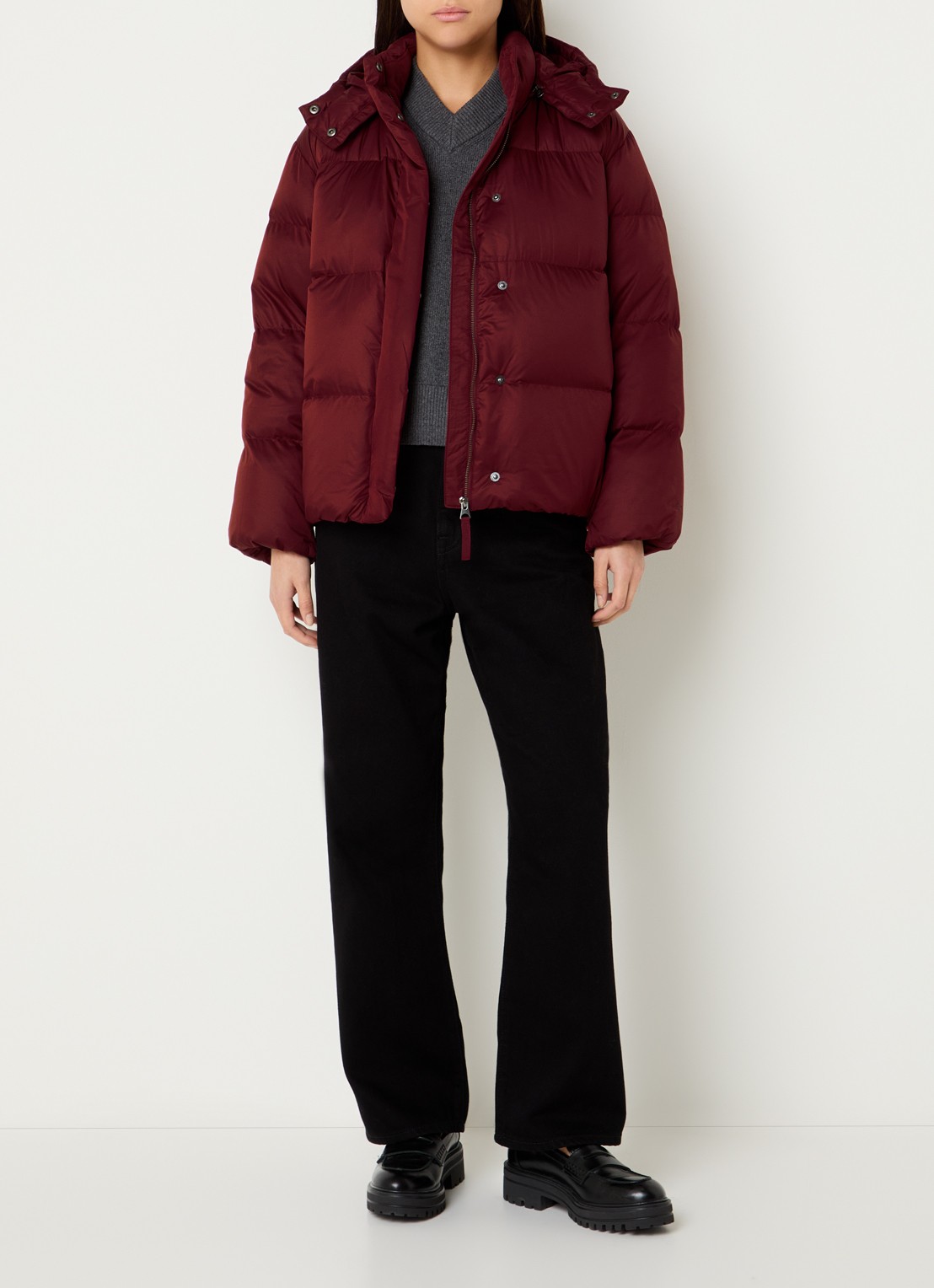 Levi's Tate puffer jack met afneembare capuchon en donsvulling  - voorkant 2 steenrood