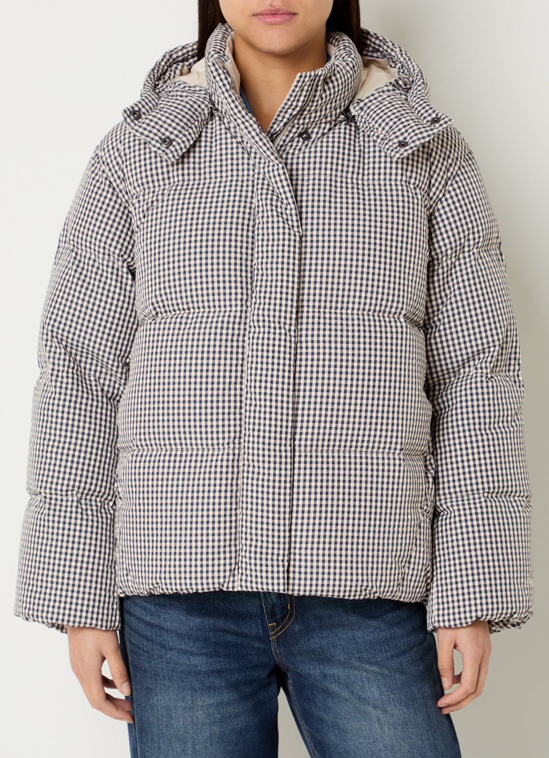 Levi's Tate puffer jack met ruitdessin en donsvulling - detail 4 gebroken wit