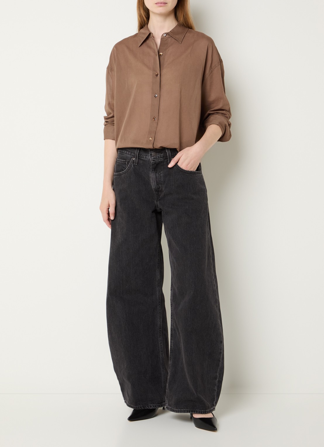 Levi's Teardrop high waist wide leg jeans met gekleurde wassing - voorkant 3 zwart