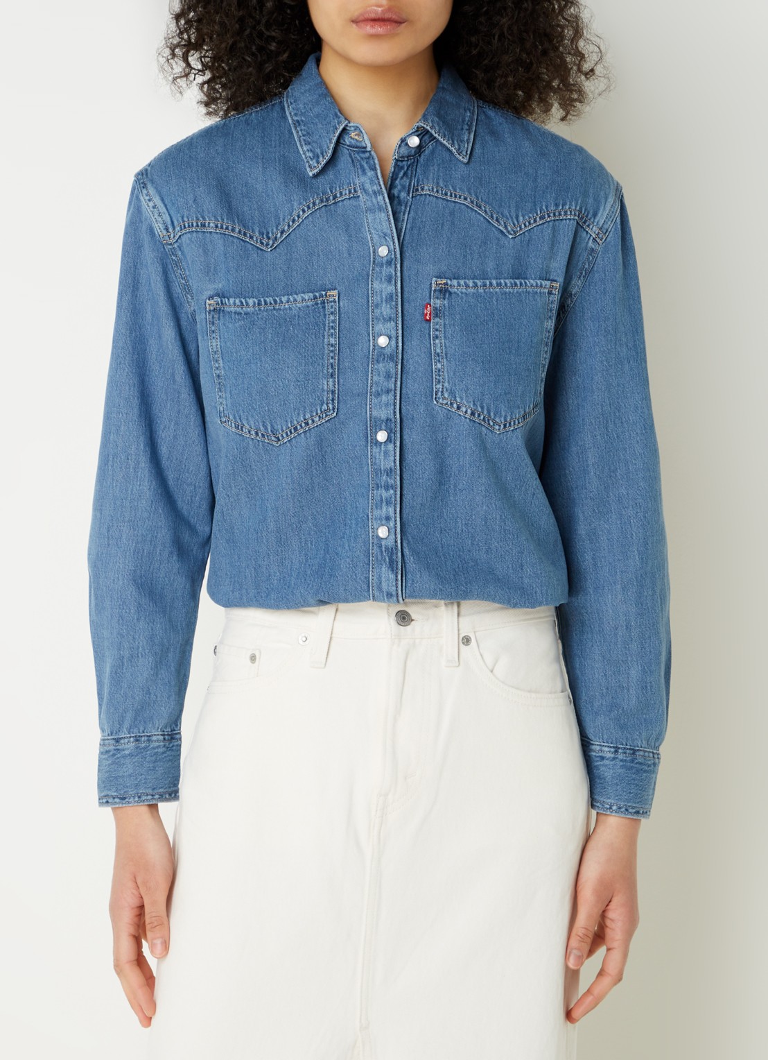 Levi's Teodora blouse  van chambray - detail blauw