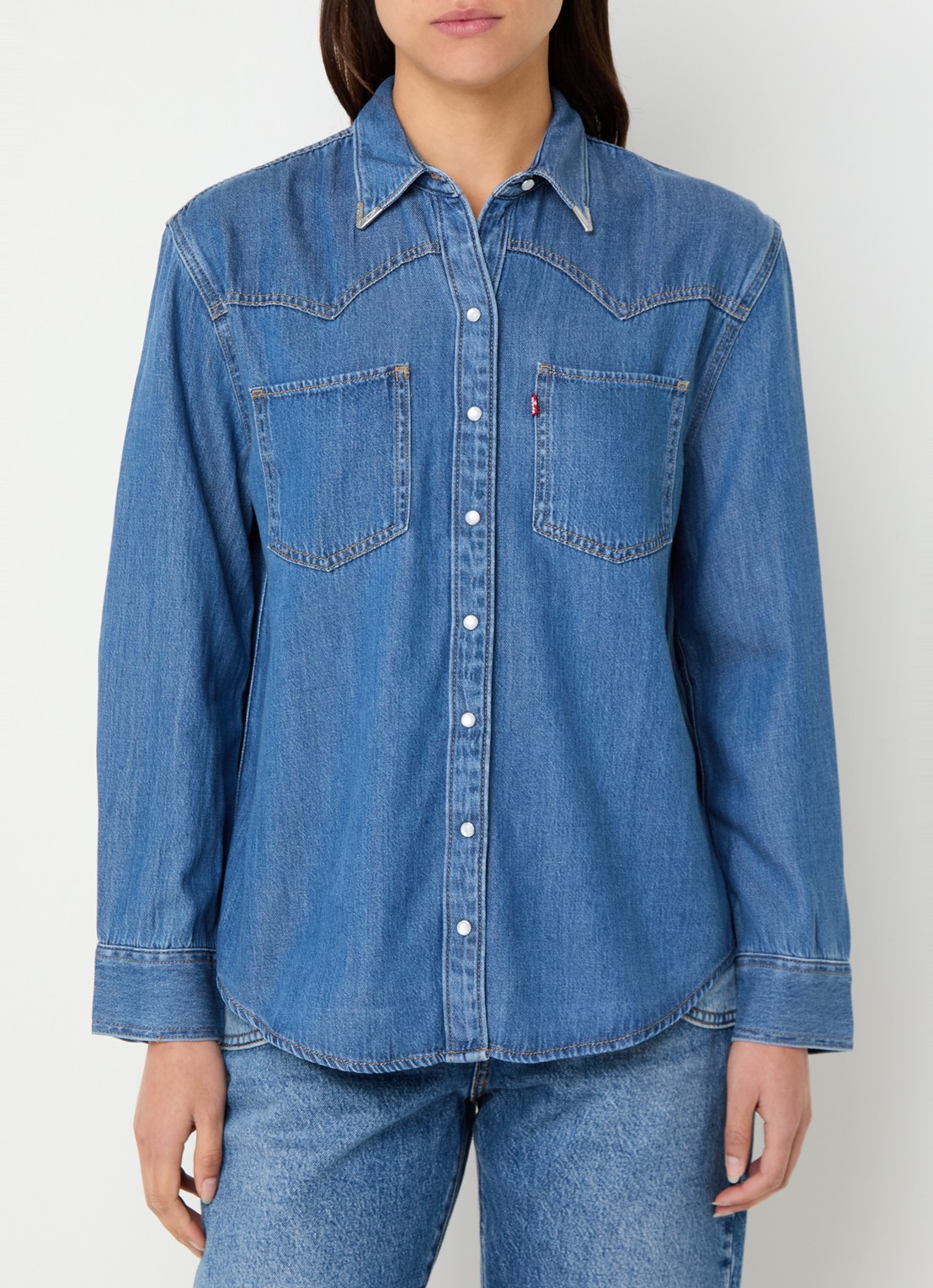 Levi's Teodora blouse van chambray - detail 4 indigo