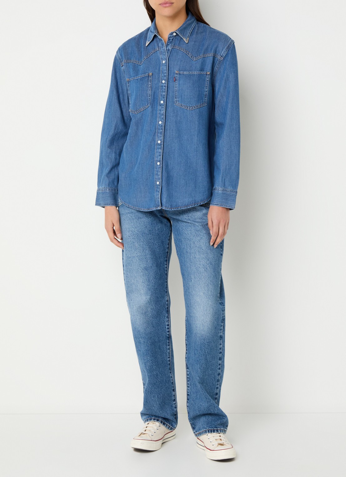 Levi's Teodora blouse van chambray - voorkant 3 indigo
