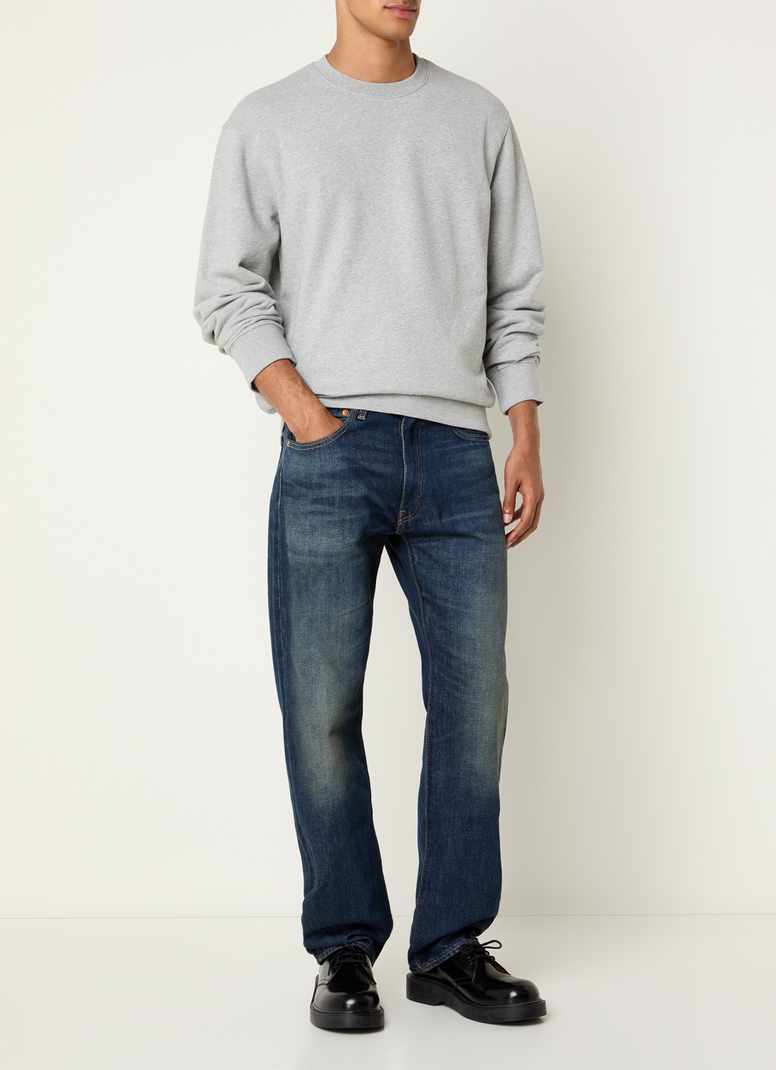 Levi's The Original sweater met gemêleerd dessin en logoborduring - voorkant 2 grijsmele