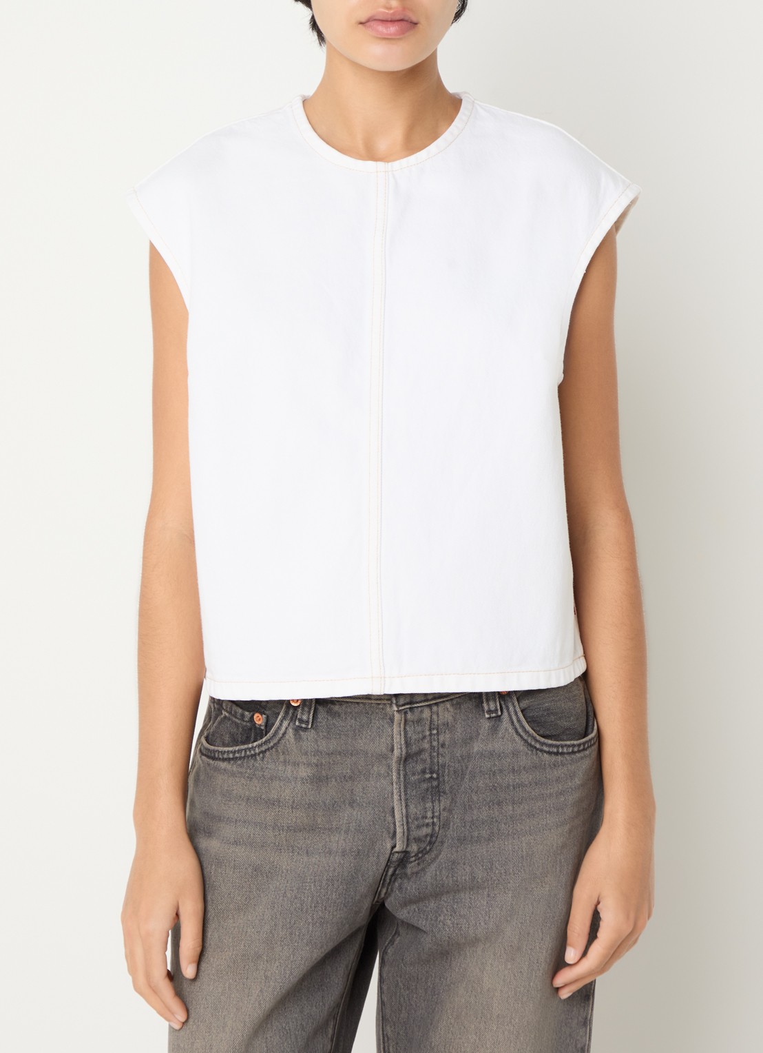 Levi's Tooth Fairy top van denim met siernaad - detail gebroken wit