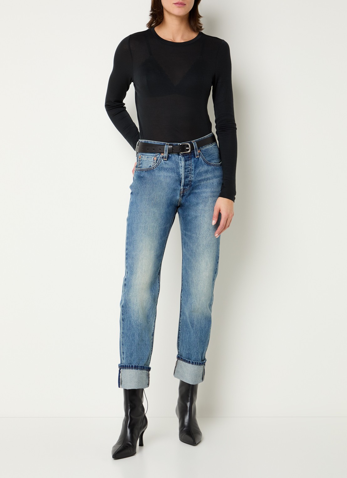 Levi's Top met ribstructuur - voorkant 3 zwart