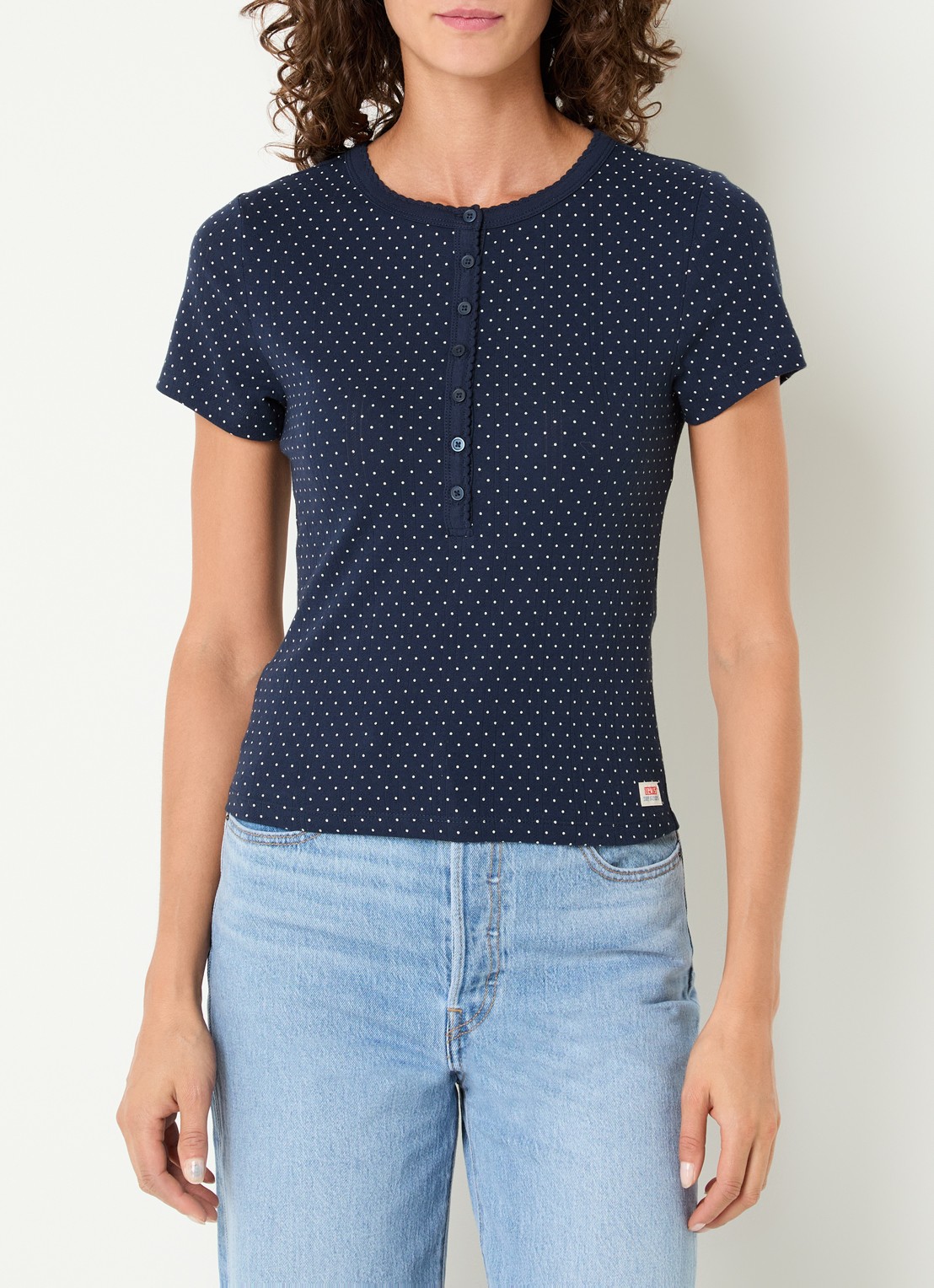 Levi's Top met stippenprint - detail donkerblauw