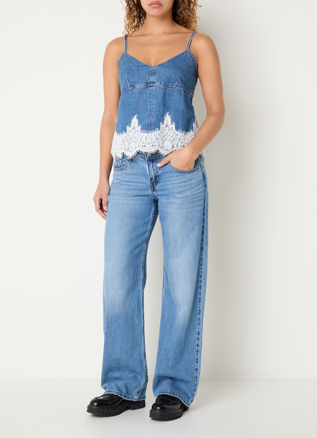 Levi's Top van denim met details van kant - voorkant 3 indigo