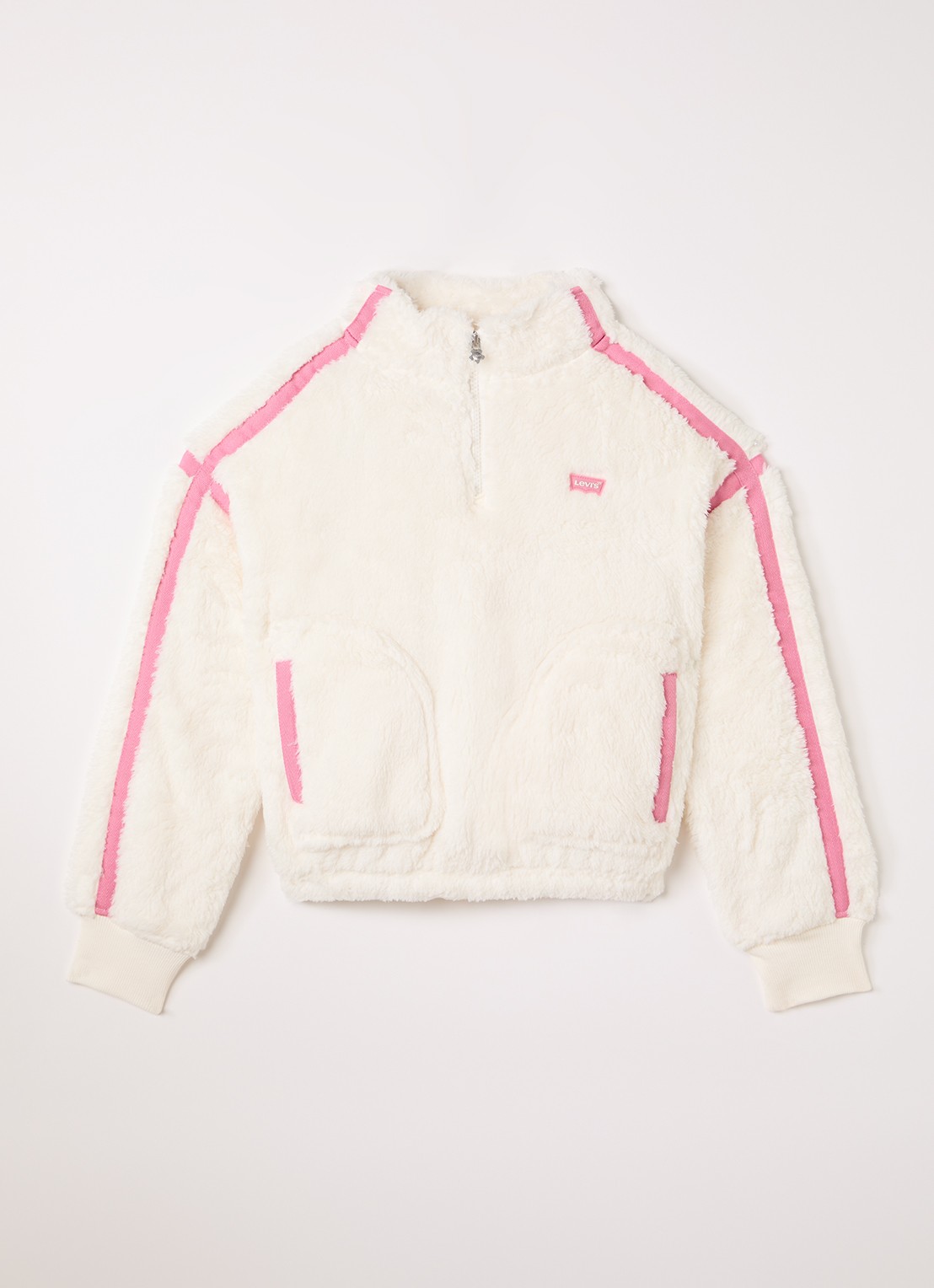 Levi's Trui van teddy met halve rits - voorkant gebroken wit