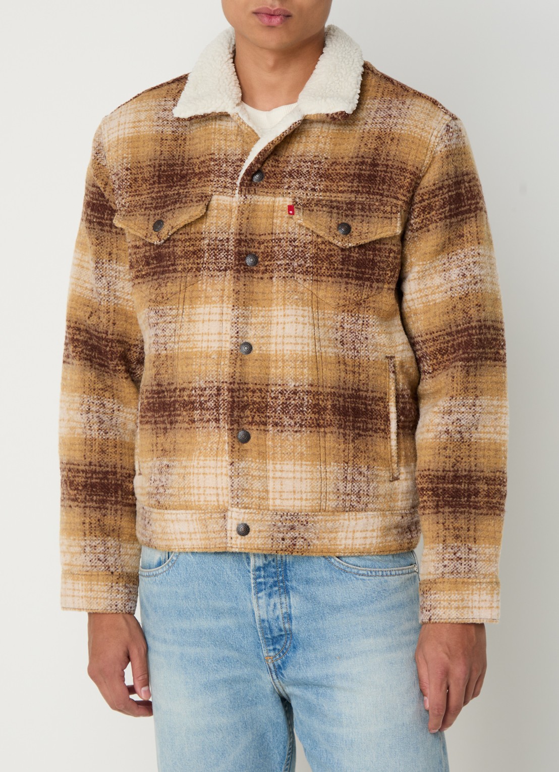 Levi's Type 3 jack in wolblend met teddy voering - detail bruin
