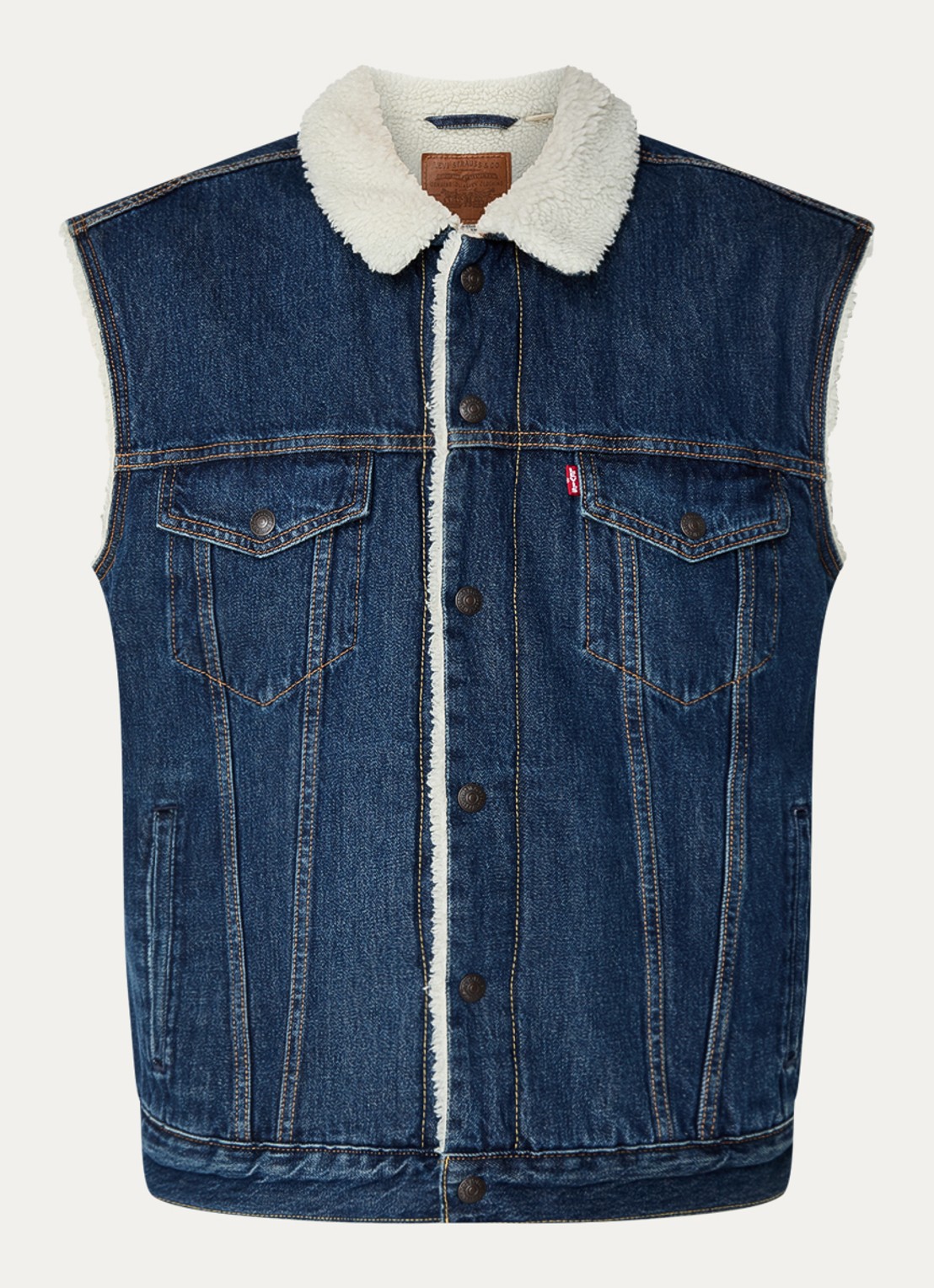 Levi's Type 3 sherpa spijkerjas met borstzakken en teddy voering - voorkant 2 indigo