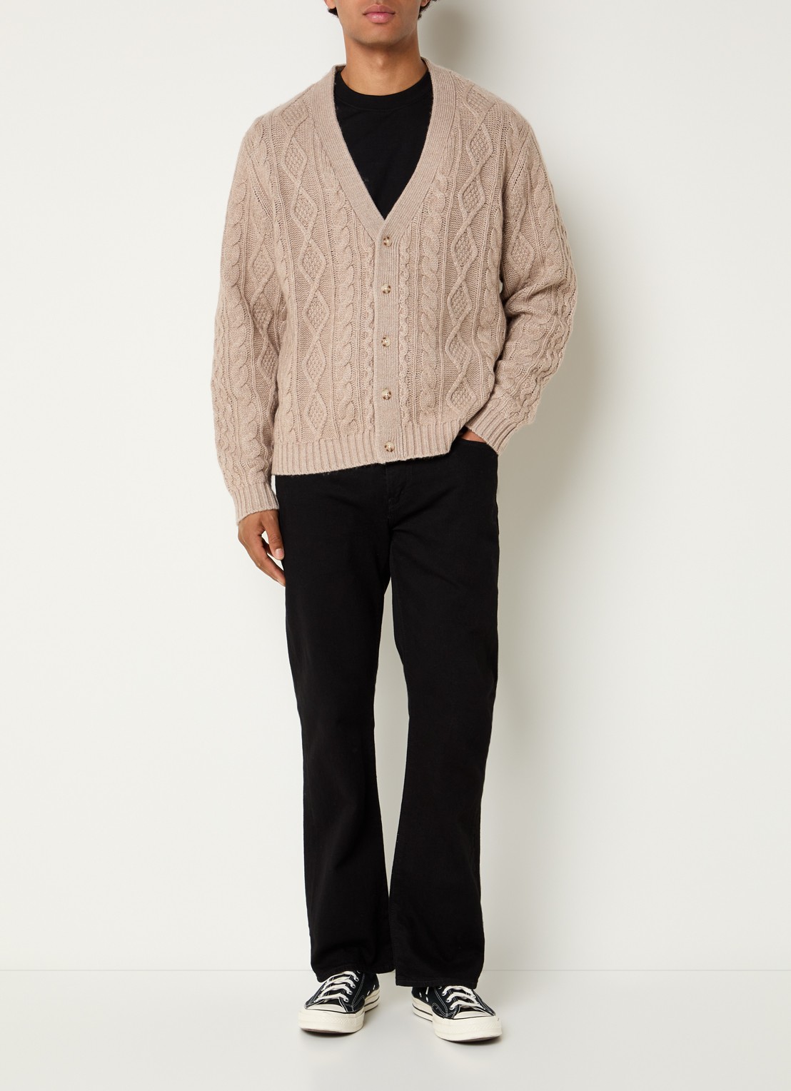 Levi's Valencia kabelgebreid vest in wolblend - voorkant 4 beige