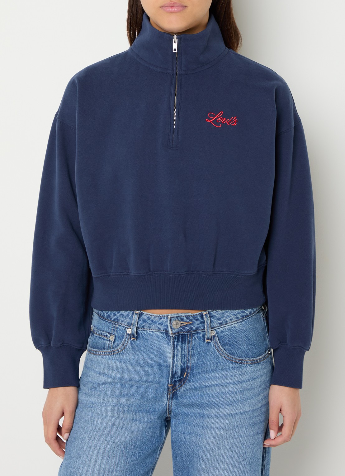 Levi's Vintage sweater met halve rits - detail donkerblauw