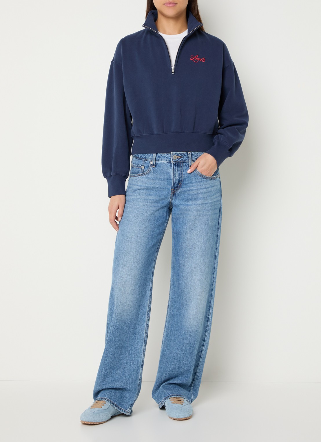 Levi's Vintage sweater met halve rits - voorkant 4 donkerblauw