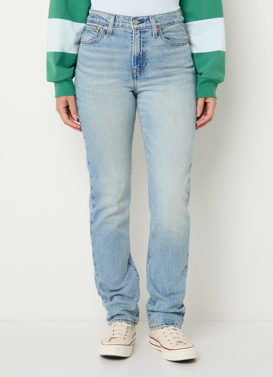 Levi's Wedgie high waist slim fit jeans met lichte wassing - detail 4 indigo