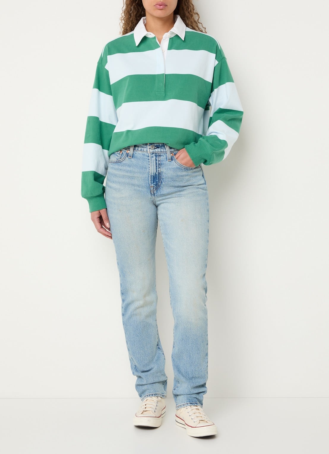 Levi's Wedgie high waist slim fit jeans met lichte wassing - voorkant 2 indigo