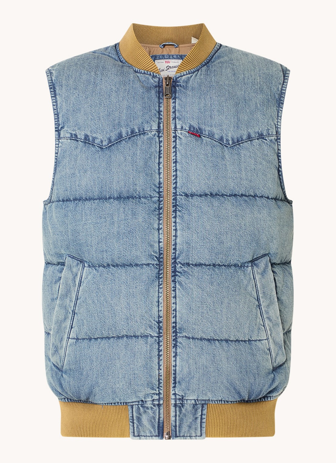 Levi's Western bodywarmer van denim met donsvulling - voorkant 3 indigo