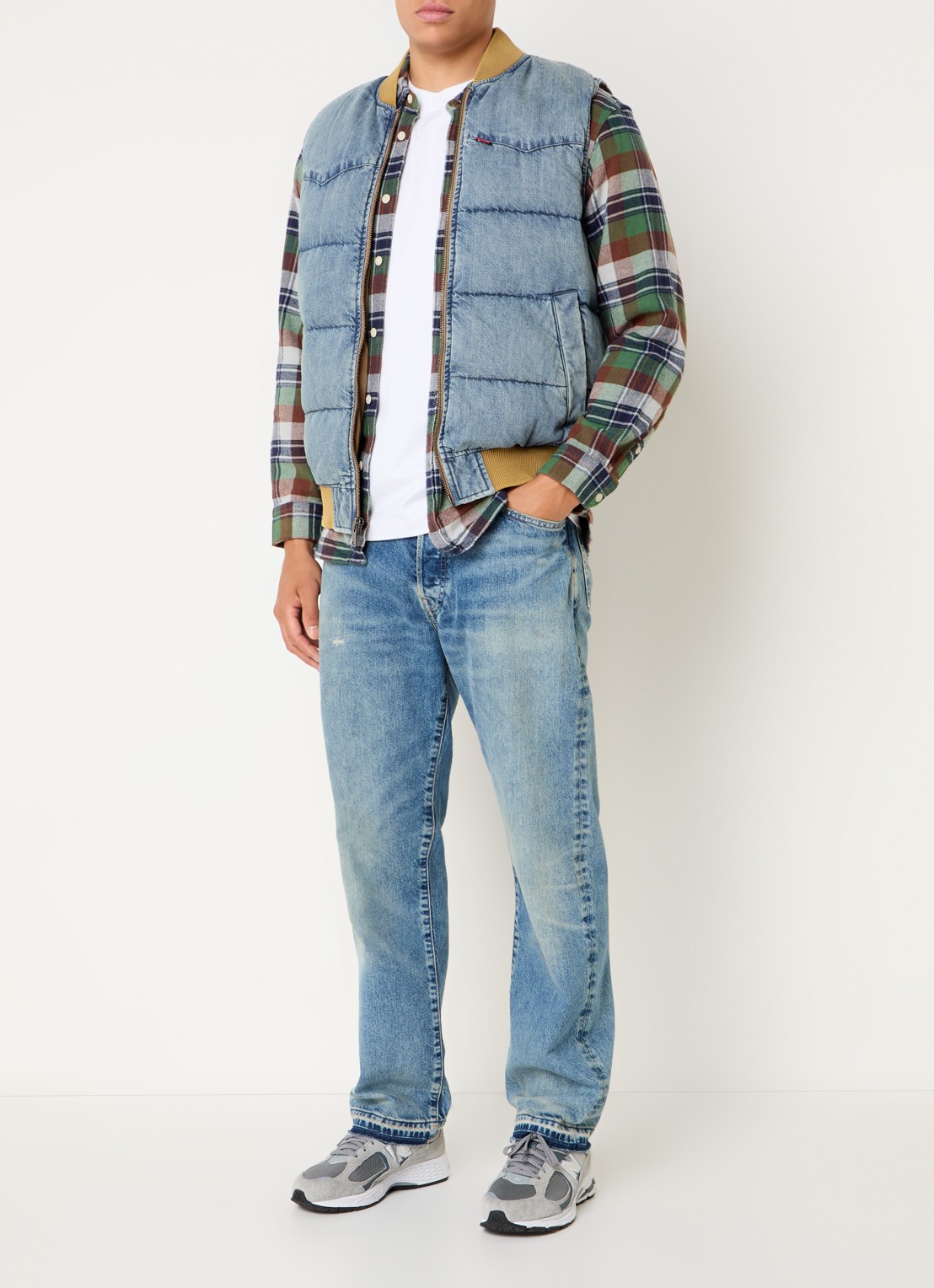 Levi's Western bodywarmer van denim met donsvulling - voorkant 4 indigo