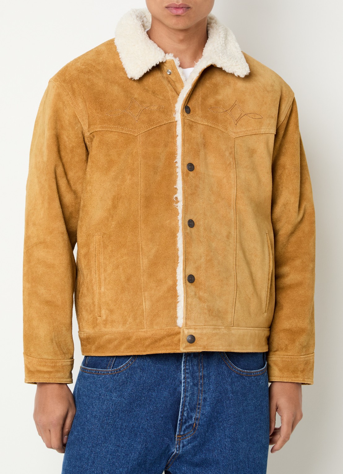 Levi's Western lammy coat van suède met teddy voering en steekzakken - detail 3 camel