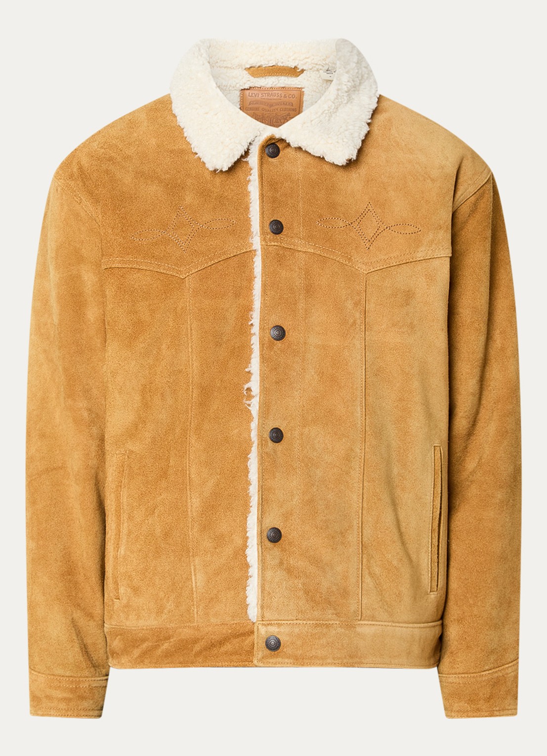 Levi's Western lammy coat van suède met teddy voering en steekzakken - voorkant camel