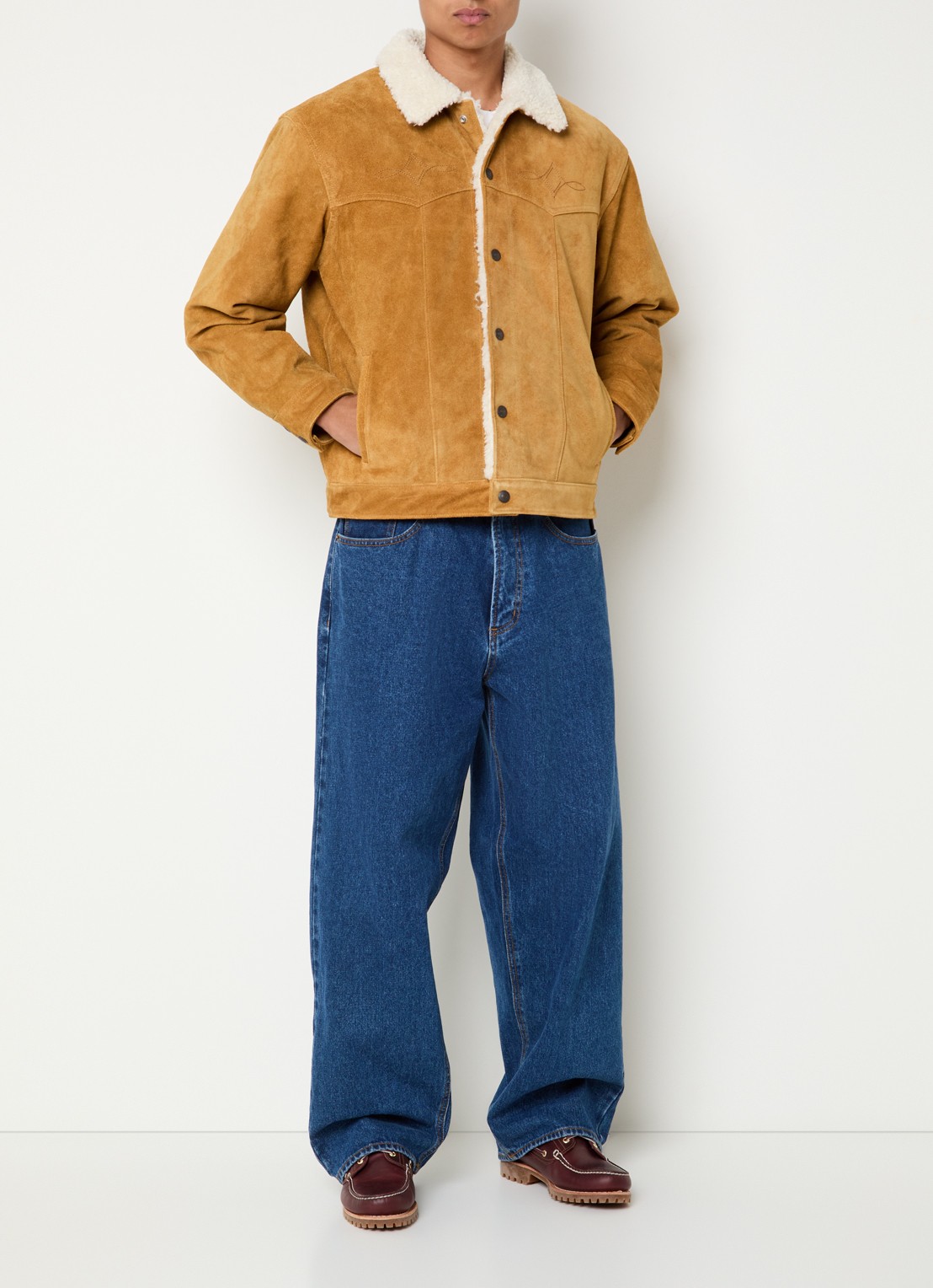 Levi's Western lammy coat van suède met teddy voering en steekzakken - voorkant 2 camel