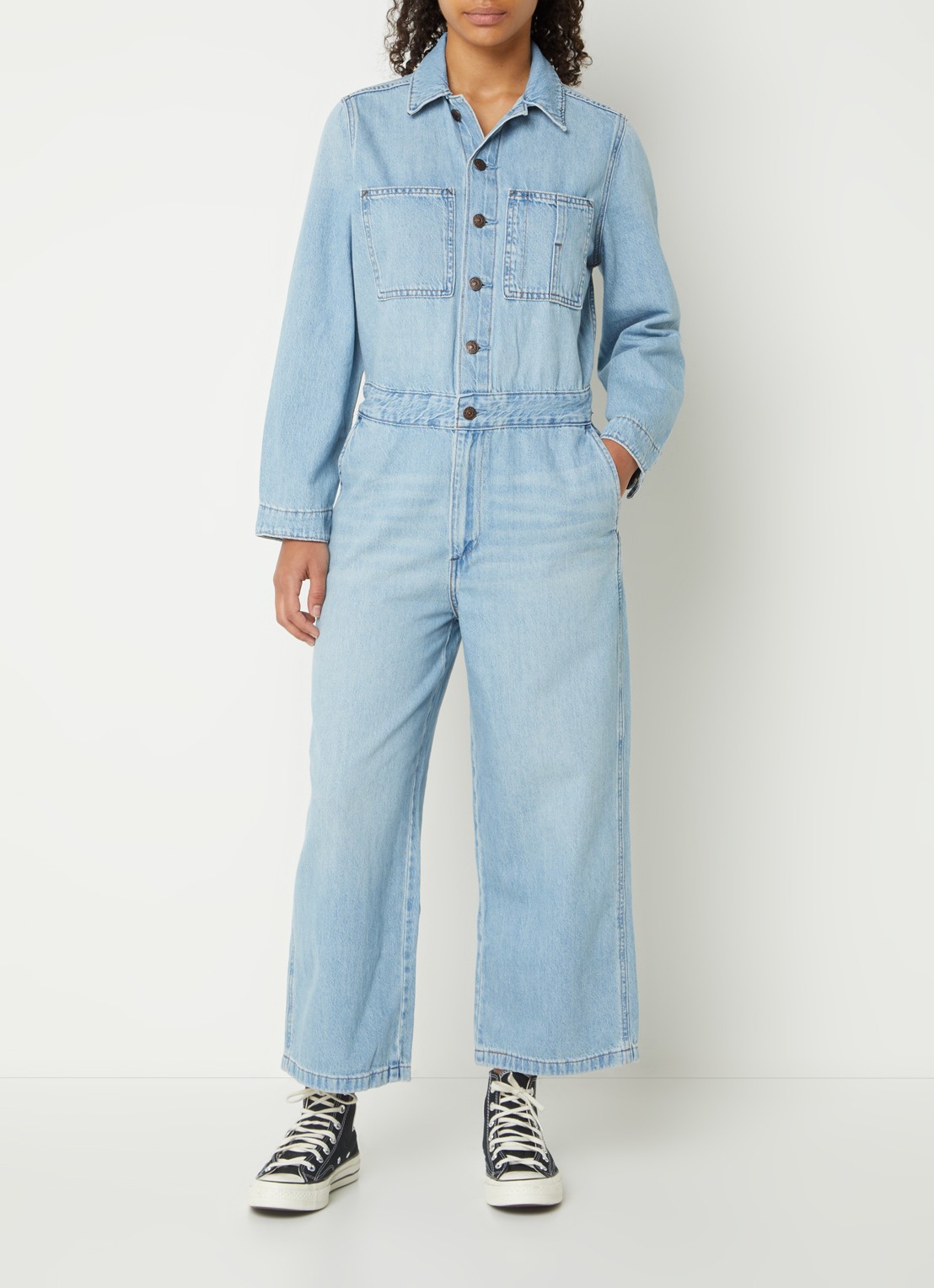 Levi's Wide fit cropped tuinbroek van denim - detail 4 indigo