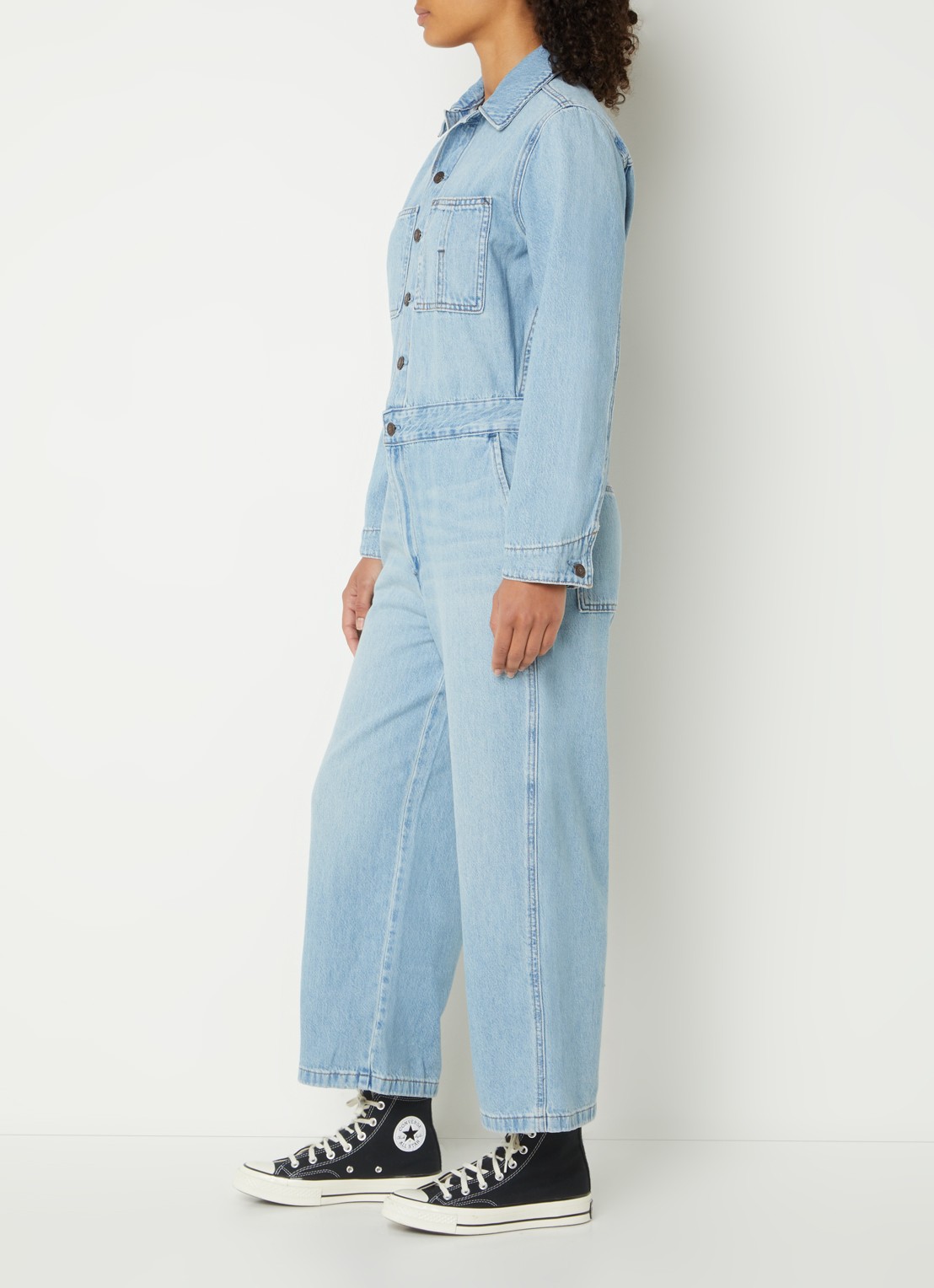 Levi's Wide fit cropped tuinbroek van denim - voorkant 3 indigo