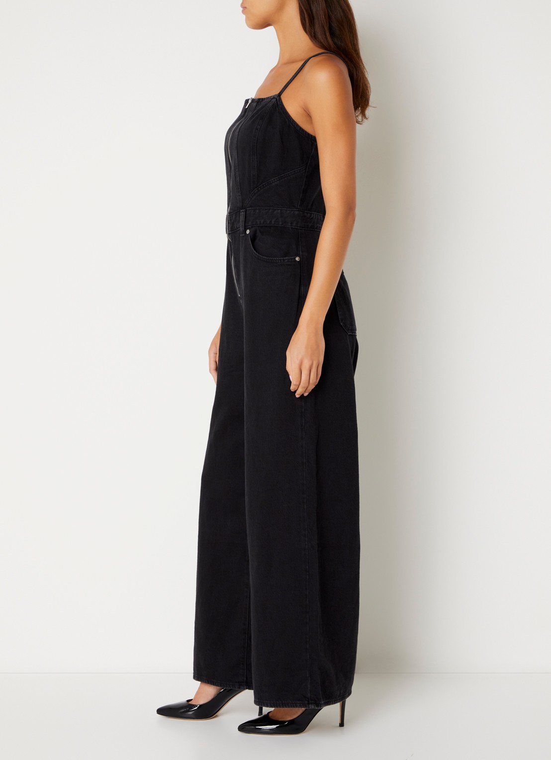 Levi's Wide fit jumpsuit van denim met steekzakken - detail antraciet
